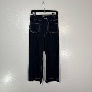 Maeve The Colette Pants Womens 27 Black Wide Leg Linen Blend High Rise